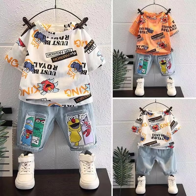 Baby Clothing Drawing - Cute Cartoon Print Short Sleeve Cotton
